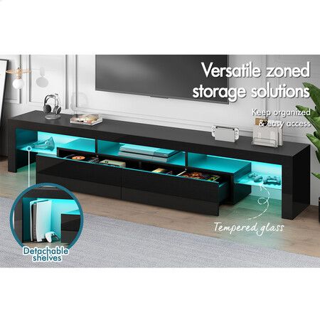 ALFORDSON Entertainment Unit TV Stand LED Light 200cm Black