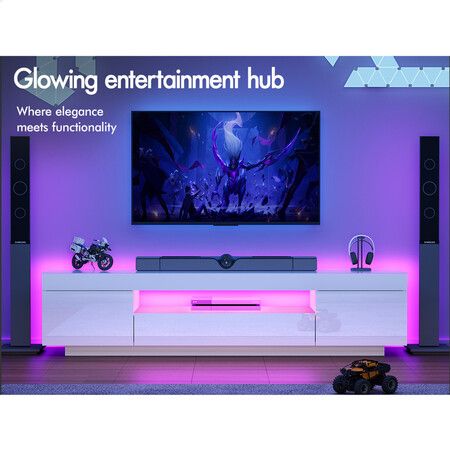 ALFORDSON Entertainment Unit 180cm TV Cabinet Stand LED Light Gloss White