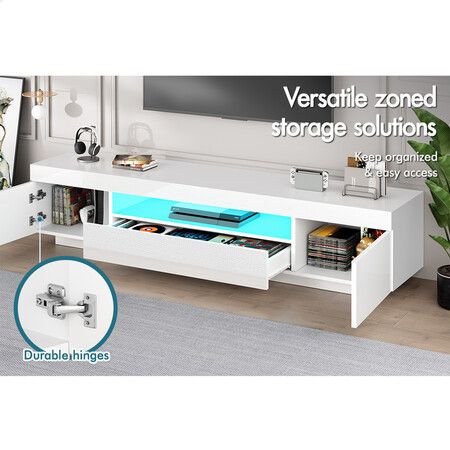 ALFORDSON Entertainment Unit 180cm TV Cabinet Stand LED Light Gloss White