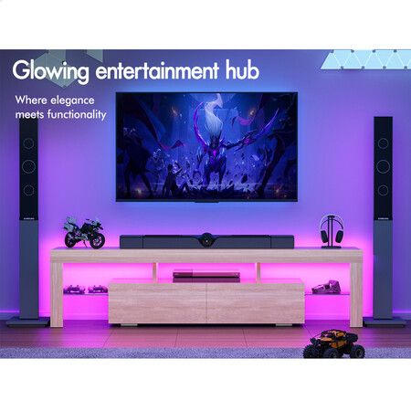 ALFORDSON Entertainment Unit TV Stand LED Light 160cm Oak