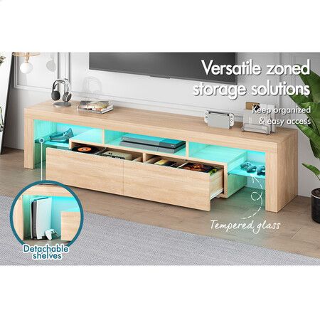 ALFORDSON Entertainment Unit TV Stand LED Light 160cm Oak