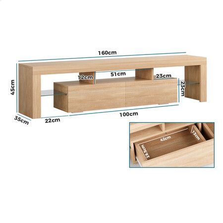 ALFORDSON Entertainment Unit TV Stand LED Light 160cm Oak