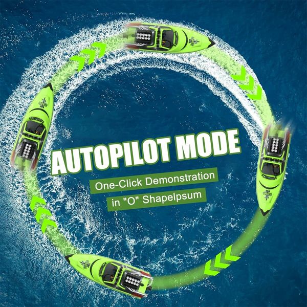 RC Boat,2.4GHz Self Righting Remote Control Boat,30KM/H Fast Speed Racing Jet Boats Gift Toy with LED Light,2 Rechargeable Batteries,Green