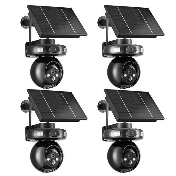 4G Home Security Camerax4 Solar Powered Wireless CCTV Outdoor House Surveillance LTE Cellular Spy System with Dual Lens 4MP PTZ Motion Sensor Batteries