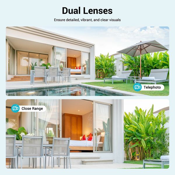 4G Home Security Camerax2 Solar Powered Wireless CCTV Outdoor House Surveillance LTE Cellular Spy System with Dual Lens 4MP PTZ Motion Sensor Batteries