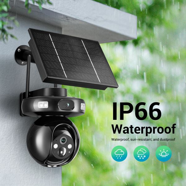 4G Home Security Camerax2 Solar Powered Wireless CCTV Outdoor House Surveillance LTE Cellular Spy System with Dual Lens 4MP PTZ Motion Sensor Batteries