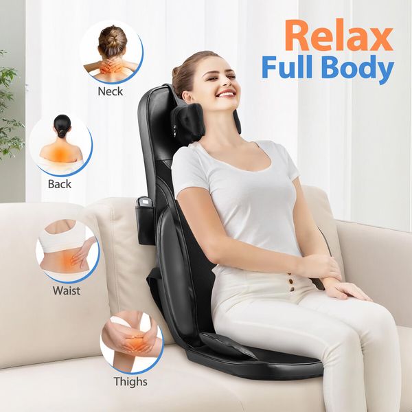 Full Body Massage Cushion Shiatsu Back Neck Massager Chair Pad Massaging Seat Kneading Rolling Heat Vibration with Remote Pillow Homasa