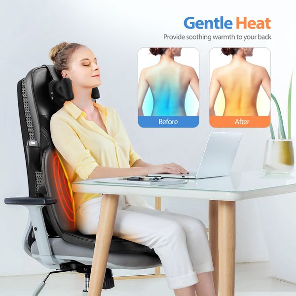 Full Body Massage Cushion Shiatsu Back Neck Massager Chair Pad Massaging Seat Kneading Rolling Heat Vibration with Remote Pillow Homasa