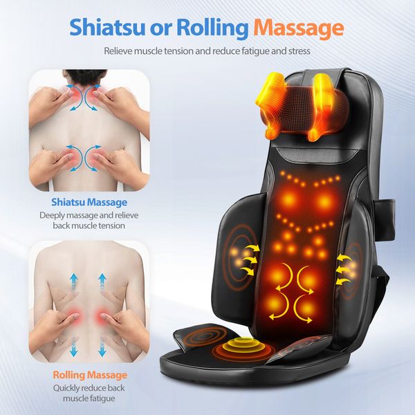 Full Body Massage Cushion Shiatsu Back Neck Massager Chair Pad Massaging Seat Kneading Rolling Heat Vibration with Remote Pillow Homasa
