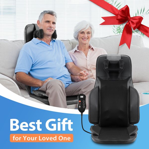 Full Body Massage Cushion Shiatsu Back Neck Massager Chair Pad Massaging Seat Kneading Rolling Heat Vibration with Remote Pillow Homasa
