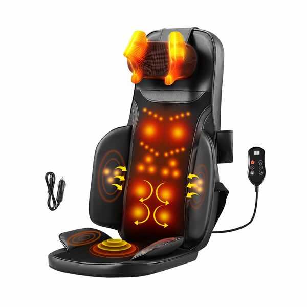 Full Body Massage Cushion Shiatsu Back Neck Massager Chair Pad Massaging Seat Kneading Rolling Heat Vibration with Remote Pillow Homasa