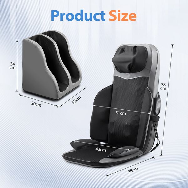 Full Body Massage Cushion Shiatsu Back Neck Massaging Chair Seat Pad Kneading Rolling Vibration Heat with Foot Massager Remote Pillow Homasa