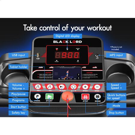 BLACK LORD Treadmill Electric Exercise Running Machine Foldable Home Gym Fitness