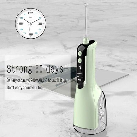 Oral Irrigator for Teeth Cleaner, 5 Modes and 4 Jet Tips, IPX7 Waterproof,300ML Detachable Water Tank for Home and Travel (Green)
