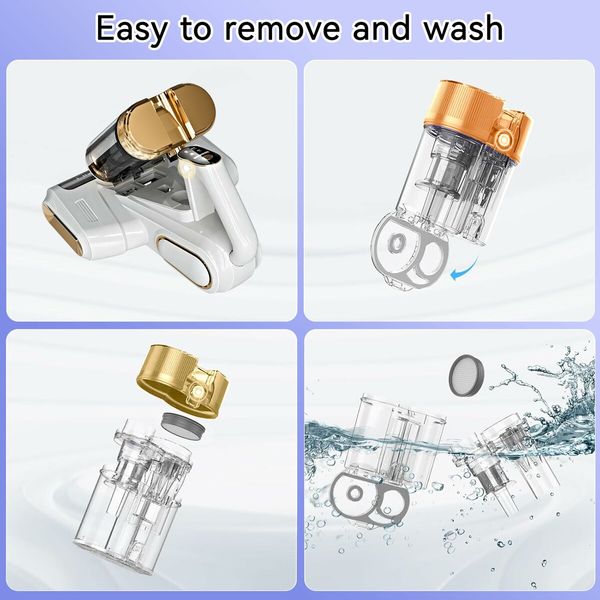 Mattress Vacuum Cleaner UV Sanitizing, Cordless Bed Vacuum with 520 ML Double-Cup,HEPA Filter & Ultrasonic Heating Tech 13Kpa Suction Couch Vacuum-White