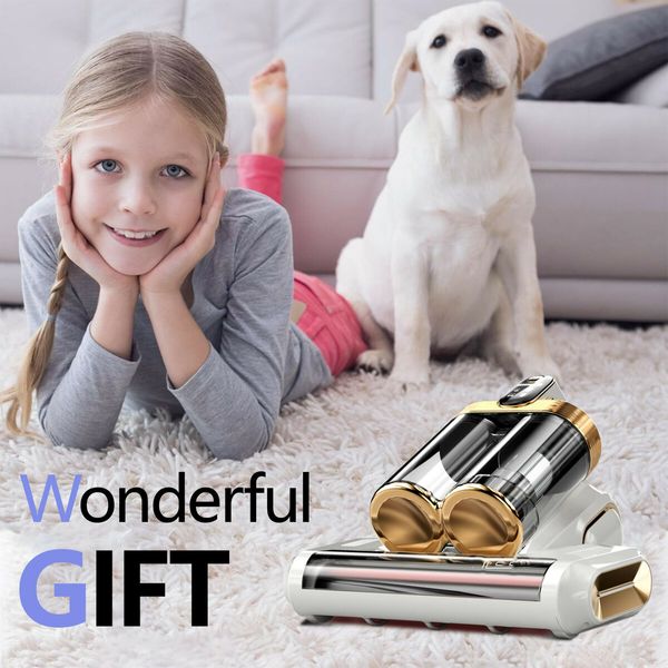 Mattress Vacuum Cleaner UV Sanitizing, Cordless Bed Vacuum with 520 ML Double-Cup,HEPA Filter & Ultrasonic Heating Tech 13Kpa Suction Couch Vacuum-White