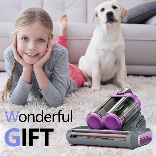 Mattress Vacuum Cleaner UV Sanitizing, Cordless Bed Vacuum with 520 ML Double-Cup,HEPA Filter & Ultrasonic Heating Tech 13Kpa Suction Couch Vacuum-Grey