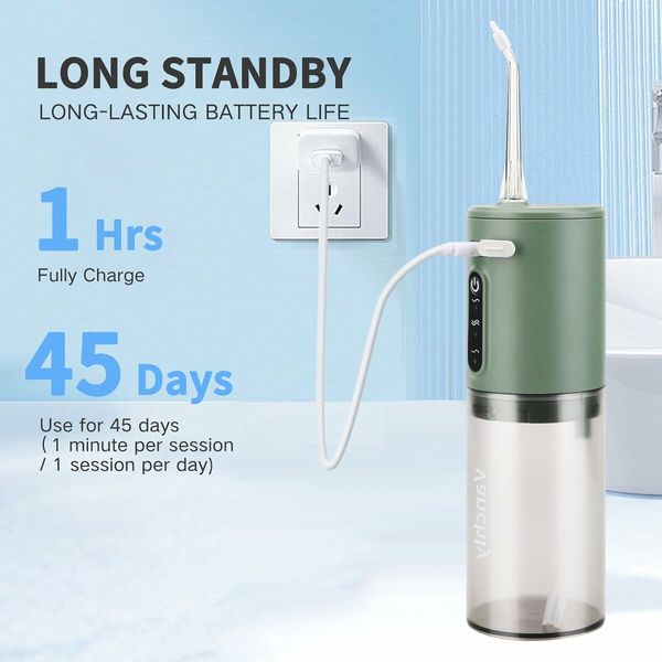 Water Flosser for Teeth Cordless, Oral Irrigator, Rechargeable Dental Water Jet with 280ML Water Tank and 5 Jet Tips for Travel Home (Green)