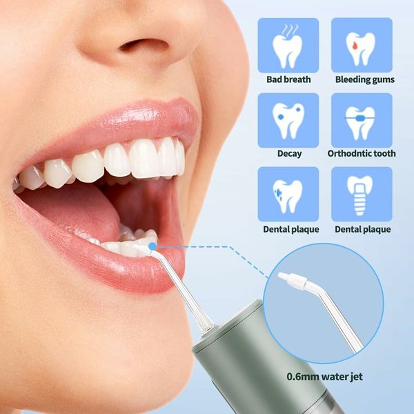 Water Flosser for Teeth Cordless, Oral Irrigator, Rechargeable Dental Water Jet with 280ML Water Tank and 5 Jet Tips for Travel Home (Green)