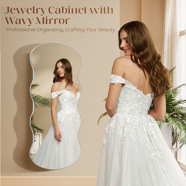 Wall Mirror Cabinet LED Lighted Jewelry Box Cosmetic Beauty Makeup Storage Armoire Lockable Case Organiser Vanity Hanging Shaving Dressing 44x10x106cm