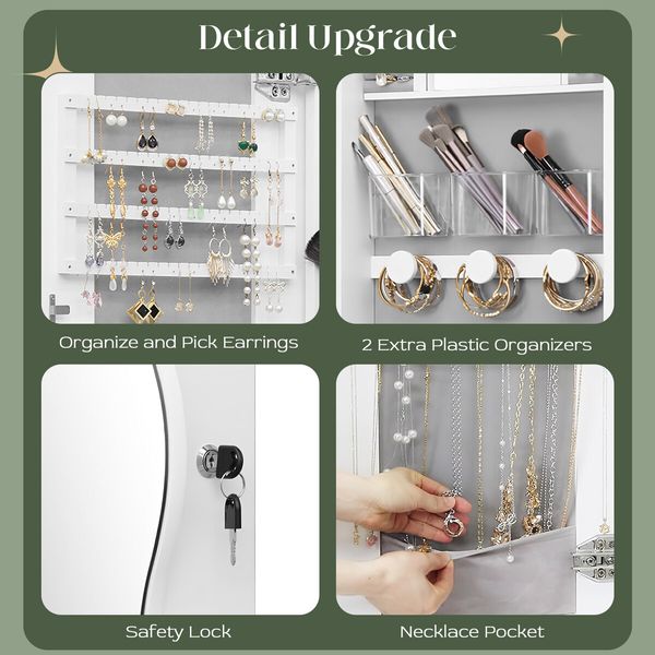 Wall Mirror Cabinet LED Lighted Jewelry Box Cosmetic Beauty Makeup Storage Armoire Lockable Case Organiser Vanity Hanging Shaving Dressing 44x10x106cm