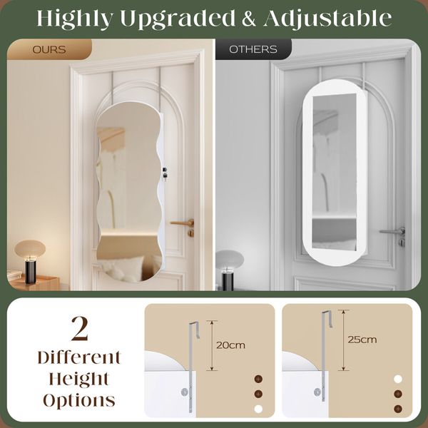 Wall Mirror Cabinet LED Lighted Jewelry Box Cosmetic Beauty Makeup Storage Armoire Lockable Case Organiser Vanity Hanging Shaving Dressing 44x10x106cm