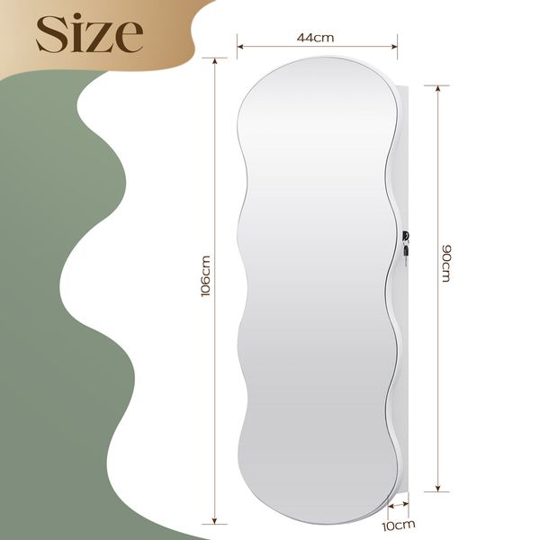 Wall Mirror Cabinet LED Lighted Jewelry Box Cosmetic Beauty Makeup Storage Armoire Lockable Case Organiser Vanity Hanging Shaving Dressing 44x10x106cm
