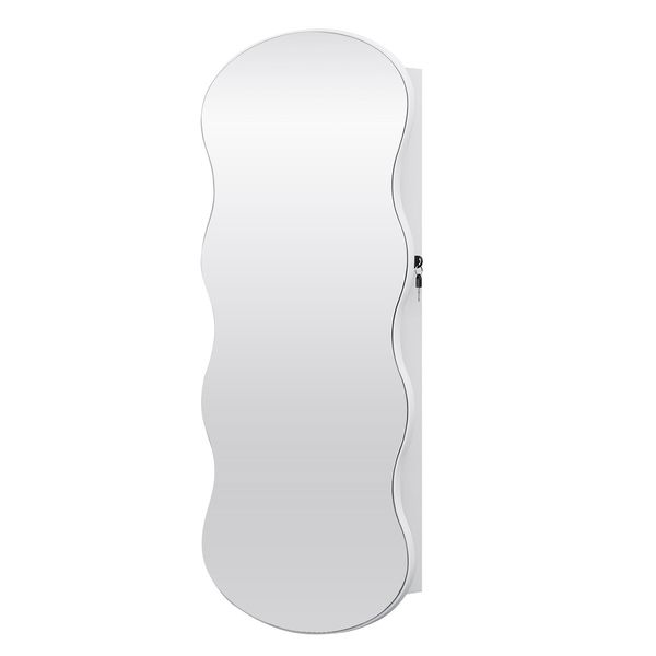 Wall Mirror Cabinet LED Lighted Jewelry Box Cosmetic Beauty Makeup Storage Armoire Lockable Case Organiser Vanity Hanging Shaving Dressing 44x10x106cm