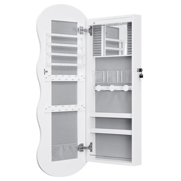 Wall Mirror Cabinet LED Lighted Jewelry Box Cosmetic Beauty Makeup Storage Armoire Lockable Case Organiser Vanity Hanging Shaving Dressing 44x10x106cm