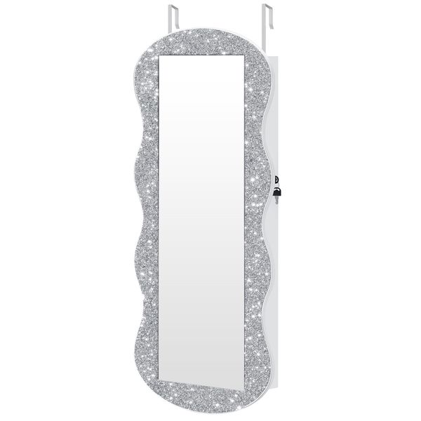 Lockable Mirror Cabinet Jewellery Box Armoire Door Wall Mounted Makeup Cosmetic Beauty Organiser Case with LED Lights Bedroom Dressing 44x10x106cm