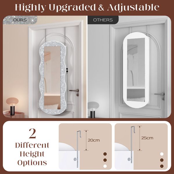 Lockable Mirror Cabinet Jewellery Box Armoire Door Wall Mounted Makeup Cosmetic Beauty Organiser Case with LED Lights Bedroom Dressing 44x10x106cm