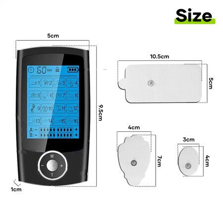 TENS EMS Muscle Stimulator Electric Massager Machine Portable Back Neck Nerve Knee Massage Device Rechargeable Unit 16 Modes Black