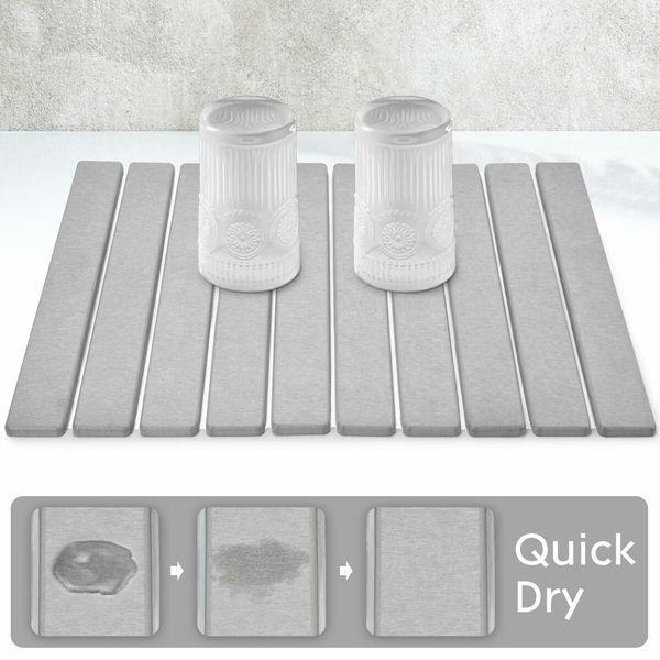 Large Stone Dish Drying Mats for Kitchen Counter,Quick Dry Collapsible Dish Drying Mat,Eco-Friendly Absorbent Diatomaceous Earth Mats (Grey)