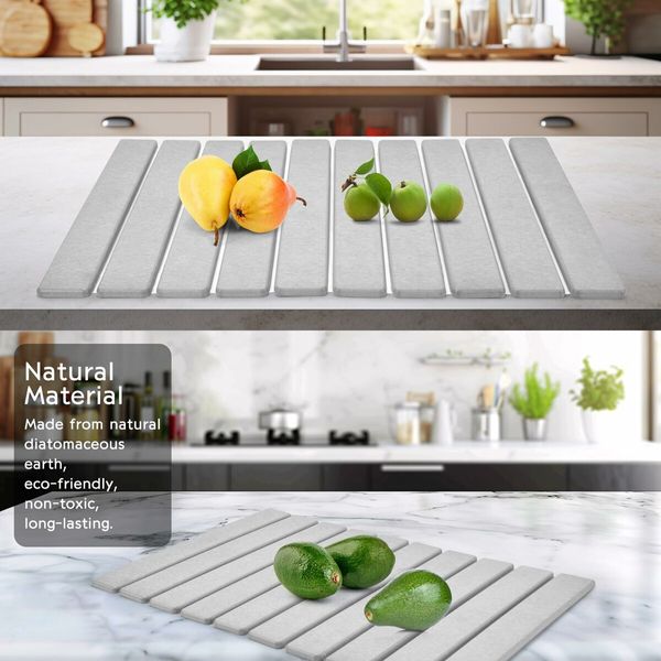 Large Stone Dish Drying Mats for Kitchen Counter,Quick Dry Collapsible Dish Drying Mat,Eco-Friendly Absorbent Diatomaceous Earth Mats (Grey)