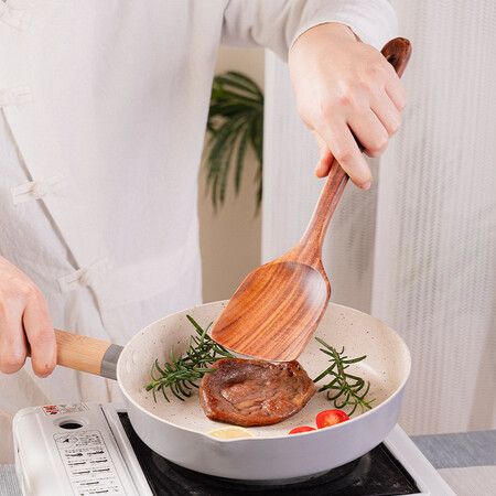 9 Piece Wooden Utensils for Cooking, Non-Stick Wooden Spoons for Cooking, Kitchen Gift Set, Comfortable Grip Wooden Utensil Set