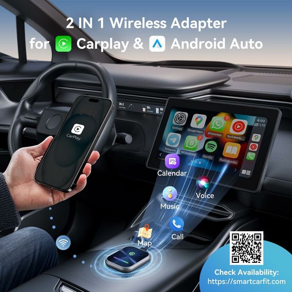 Wireless CarPlay Adapter,2 in 1 Wireless CarPlay & Android Auto Adapter Converts Factory Wired CarPlay to Wireless,Plug and Play Car Play Wireless Adapter