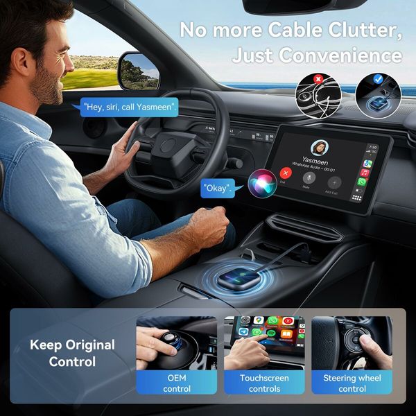Wireless CarPlay Adapter,2 in 1 Wireless CarPlay & Android Auto Adapter Converts Factory Wired CarPlay to Wireless,Plug and Play Car Play Wireless Adapter