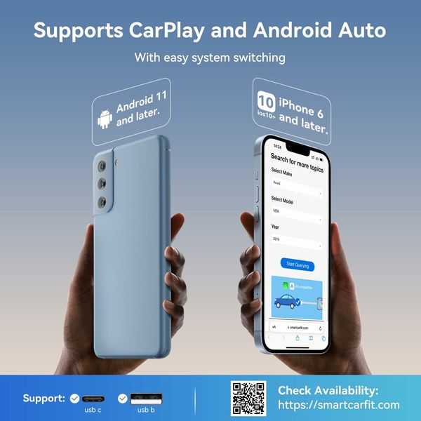 Wireless CarPlay Adapter,2 in 1 Wireless CarPlay & Android Auto Adapter Converts Factory Wired CarPlay to Wireless,Plug and Play Car Play Wireless Adapter