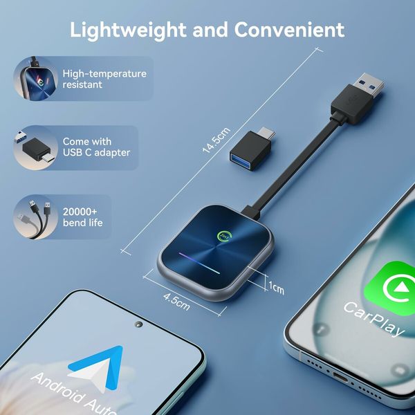 Wireless CarPlay Adapter,2 in 1 Wireless CarPlay & Android Auto Adapter Converts Factory Wired CarPlay to Wireless,Plug and Play Car Play Wireless Adapter