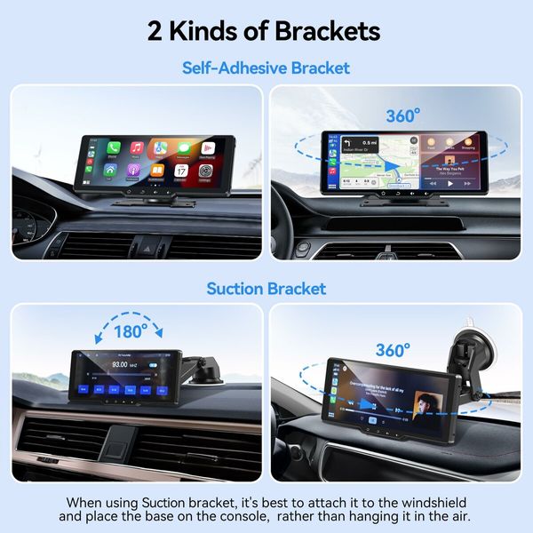 10.26In Wireless Carplay Screen for Car,Portable Touchscreen Car Play Screen with Carplay,Android Auto,720P Backup Camera,GPS Navigation,Voice Control
