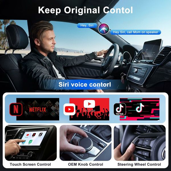 Wireless Carplay Adapter Built in YouTube Netflix,Carplay Wireless for Wired CarPlay to Wireless Support YouTube Netflix Tiktok Video Play