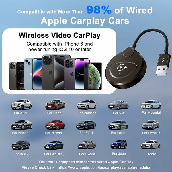 Wireless Carplay Adapter Built in YouTube Netflix,Carplay Wireless for Wired CarPlay to Wireless Support YouTube Netflix Tiktok Video Play
