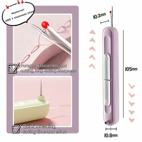 2 in 1 Automatic Needle Threaders Seam Ripper,Quilting Supplies Sewing Kit,Quick Sewing Machine Loop Needle Threaders,3 Pack