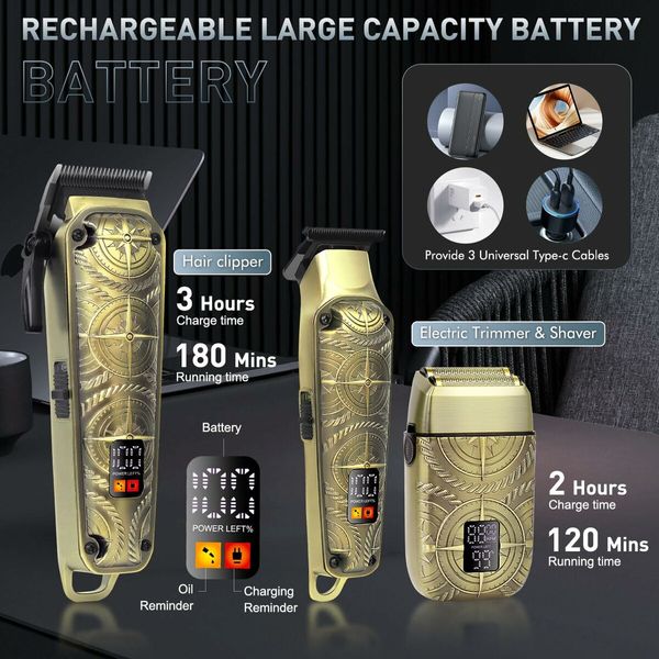 Professional Hair Clippers 3 in 1 Hair Trimmer Beard Trimmer Electric Shavers Razor for Men Cordless Beard Grooming Set LCD Display