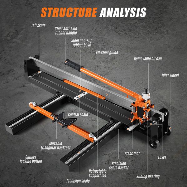 Manual Tile Cutter Tool Porcelain Ceramic Hand Cutting Machine Slicer Equipment with All Steel Frame Alloy Cutter Wheel Infrared Guide