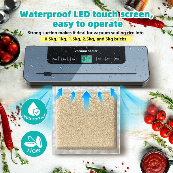 Kitchen Vacuum Sealer Fresh Meat Dry Wet Food Saver Storage Machine Heat Packing 80Kpa 120W Countertop Automatic Airtight Sous Vide Vac Jar with Bags