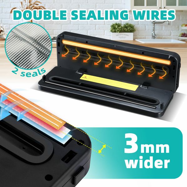 Kitchen Vacuum Sealer Fresh Meat Dry Wet Food Saver Storage Machine Heat Packing 80Kpa 120W Countertop Automatic Airtight Sous Vide Vac Jar with Bags