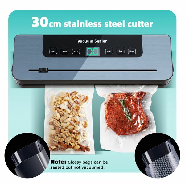 Kitchen Vacuum Sealer Fresh Meat Dry Wet Food Saver Storage Machine Heat Packing 80Kpa 120W Countertop Automatic Airtight Sous Vide Vac Jar with Bags