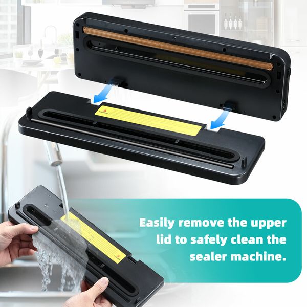 Kitchen Vacuum Sealer Fresh Meat Dry Wet Food Saver Storage Machine Sous Vide Heat Packing 80Kpa 120W Countertop Auto UV Airtight Vac Jar with Bags