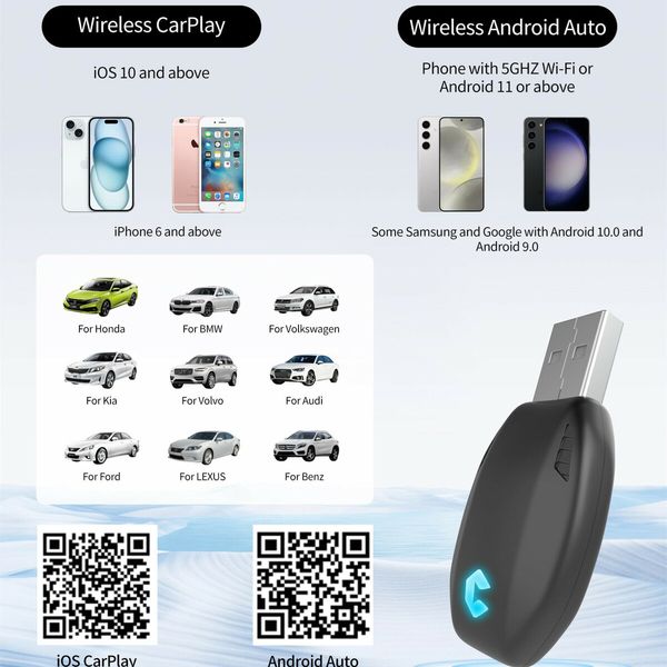 Carplay & Android Auto Wireless Adapter - 2in1 Car Connect Pro,Mini Wireless Carplay Adapter,Fast & Stable Plug and Play